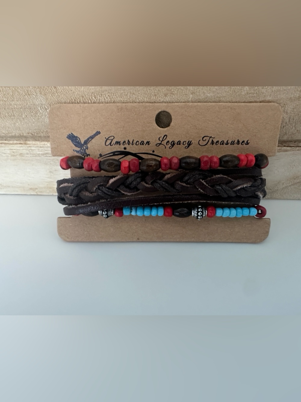 NWT- American Legacy Treasures Beaded Braided Bracelet Set Brown & Red